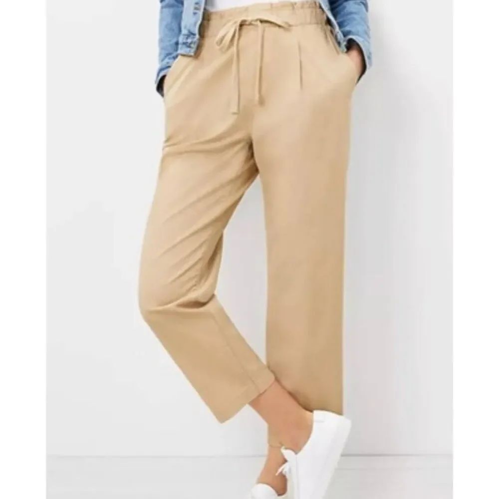LOFT Pants Women's XL Khaki Poplin Jogger Pants Tapered Cotton Pull On